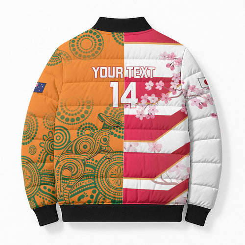 Australia and Japan Rugby Custom Bomber Puffer Jacket Wallabies Brave Blossoms Together