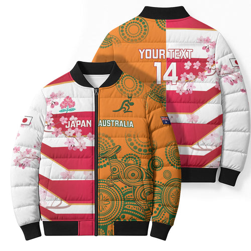 Australia and Japan Rugby Custom Bomber Puffer Jacket Wallabies Brave Blossoms Together