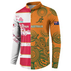 Australia and Japan Rugby Custom Button Sweatshirt Wallabies Brave Blossoms Together