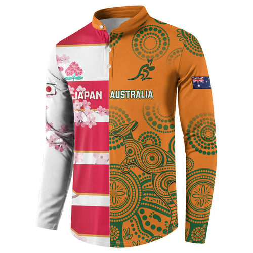 Australia and Japan Rugby Custom Button Sweatshirt Wallabies Brave Blossoms Together