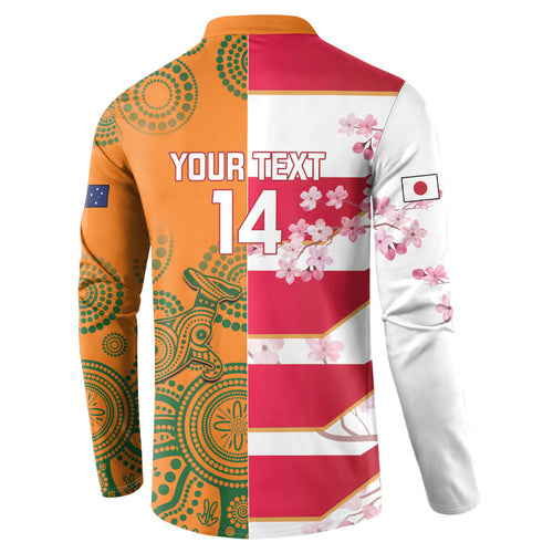 Australia and Japan Rugby Custom Button Sweatshirt Wallabies Brave Blossoms Together