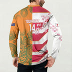 Australia and Japan Rugby Custom Button Sweatshirt Wallabies Brave Blossoms Together