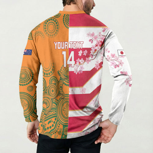 Australia and Japan Rugby Custom Button Sweatshirt Wallabies Brave Blossoms Together
