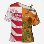 Australia and Japan Rugby Custom Cross Shoulder Shirt Wallabies Brave Blossoms Together