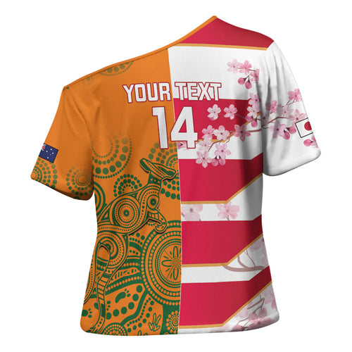 Australia and Japan Rugby Custom Cross Shoulder Shirt Wallabies Brave Blossoms Together