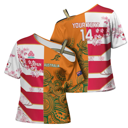 Australia and Japan Rugby Custom Cross Shoulder Shirt Wallabies Brave Blossoms Together