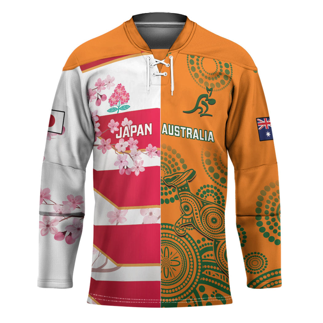Australia and Japan Rugby Custom Hockey Jersey Wallabies Brave Blossoms Together
