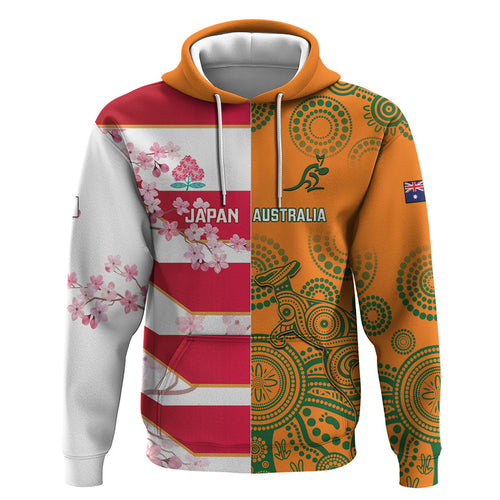 Australia and Japan Rugby Custom Hoodie Wallabies Brave Blossoms Together