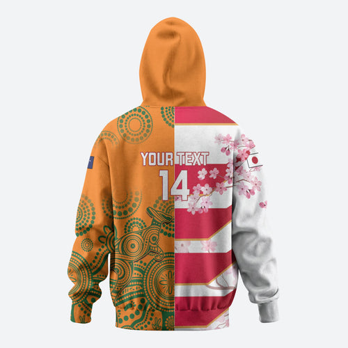 Australia and Japan Rugby Custom Hoodie Wallabies Brave Blossoms Together