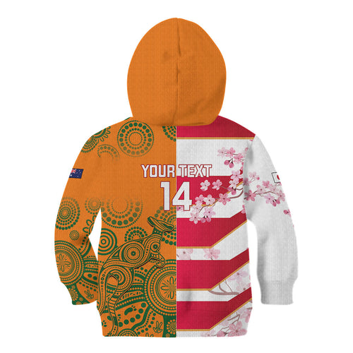 Australia and Japan Rugby Custom Kid Hoodie Wallabies Brave Blossoms Together