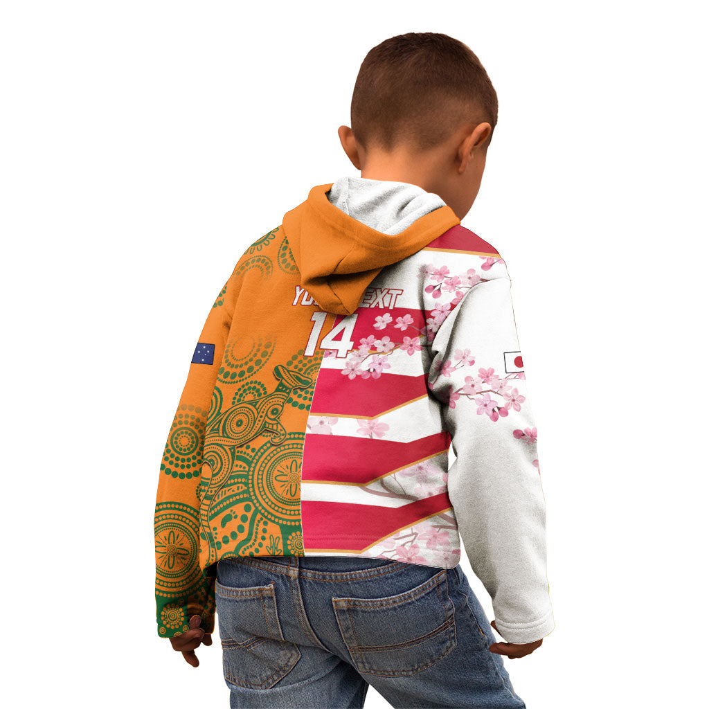 Australia and Japan Rugby Custom Kid Hoodie Wallabies Brave Blossoms Together