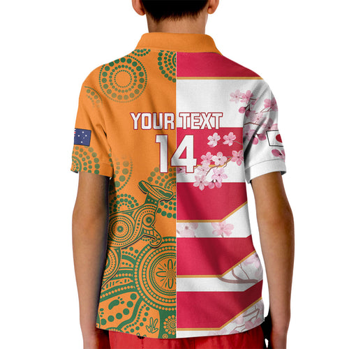 Australia and Japan Rugby Custom Kid Polo Shirt Wallabies Brave Blossoms Together
