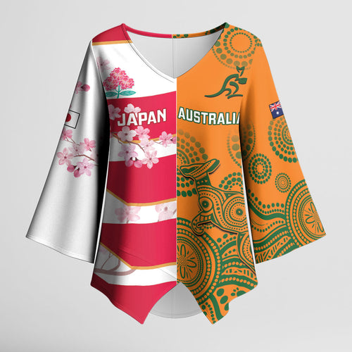 Australia and Japan Rugby Custom Kimono Sleeve Blouse Wallabies Brave Blossoms Together