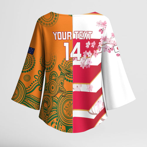 Australia and Japan Rugby Custom Kimono Sleeve Blouse Wallabies Brave Blossoms Together