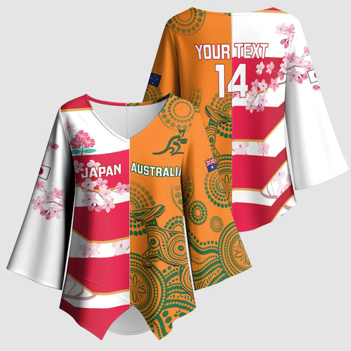 Australia and Japan Rugby Custom Kimono Sleeve Blouse Wallabies Brave Blossoms Together