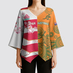 Australia and Japan Rugby Custom Kimono Sleeve Blouse Wallabies Brave Blossoms Together