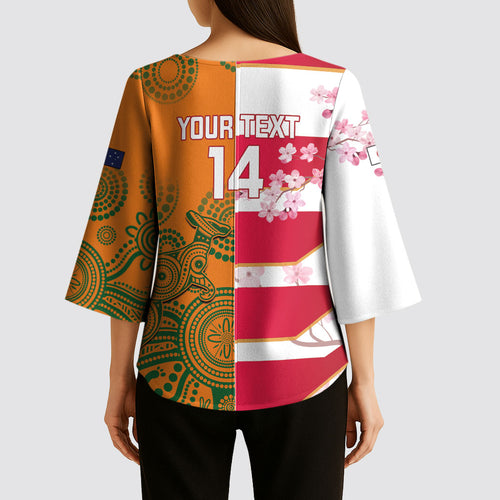 Australia and Japan Rugby Custom Kimono Sleeve Blouse Wallabies Brave Blossoms Together