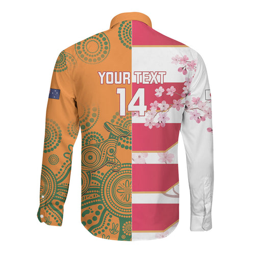 Australia and Japan Rugby Custom Long Sleeve Button Shirt Wallabies Brave Blossoms Together