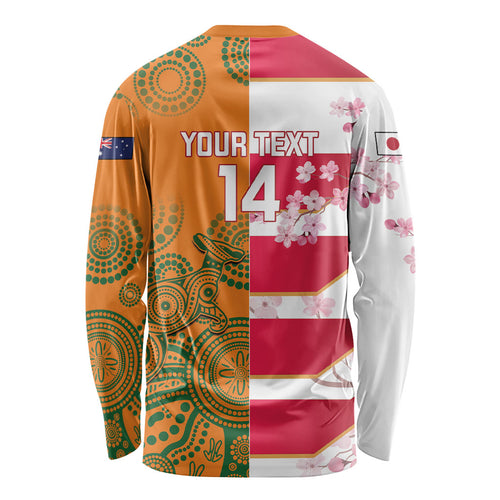 Australia and Japan Rugby Custom Long Sleeve Shirt Wallabies Brave Blossoms Together
