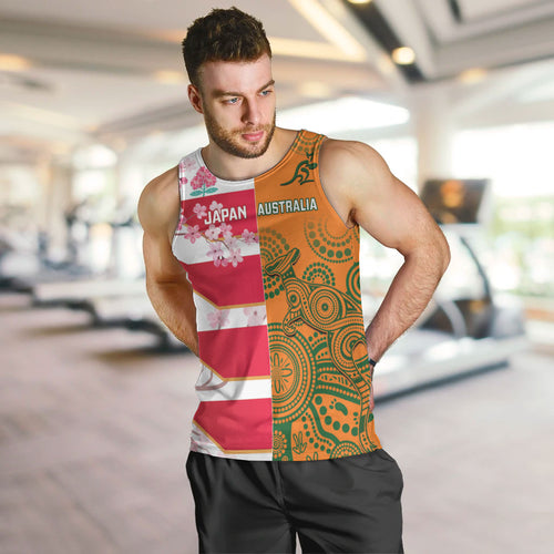 Australia and Japan Rugby Custom Men Tank Top Wallabies Brave Blossoms Together