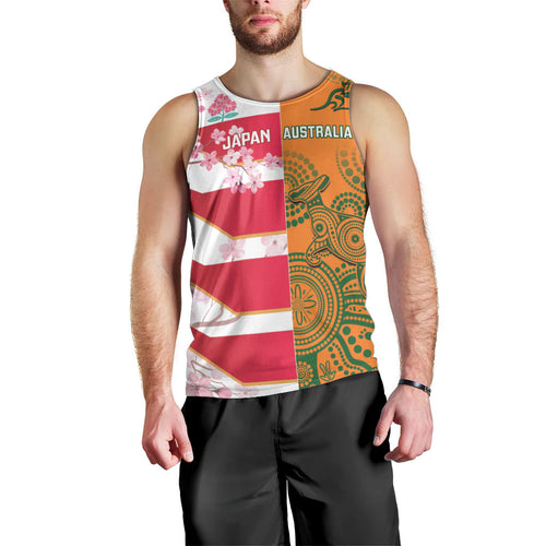 Australia and Japan Rugby Custom Men Tank Top Wallabies Brave Blossoms Together
