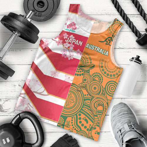 Australia and Japan Rugby Custom Men Tank Top Wallabies Brave Blossoms Together