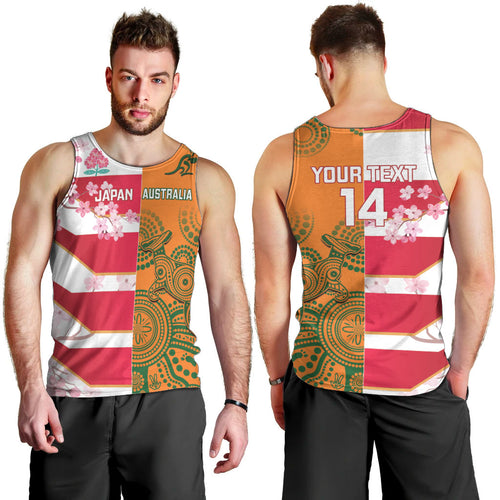 Australia and Japan Rugby Custom Men Tank Top Wallabies Brave Blossoms Together