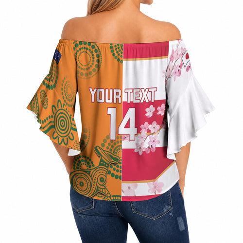 Australia and Japan Rugby Custom Off Shoulder Wrap Waist Top Wallabies Brave Blossoms Together