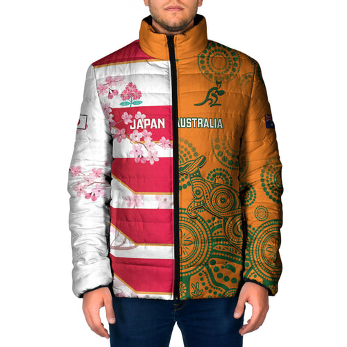 Australia and Japan Rugby Custom Padded Jacket Wallabies Brave Blossoms Together