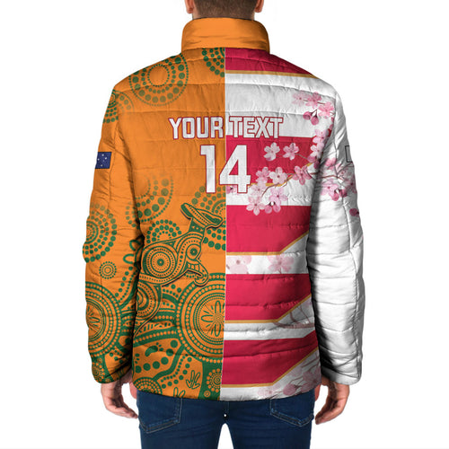 Australia and Japan Rugby Custom Padded Jacket Wallabies Brave Blossoms Together
