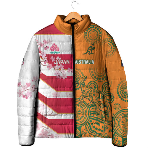 Australia and Japan Rugby Custom Padded Jacket Wallabies Brave Blossoms Together