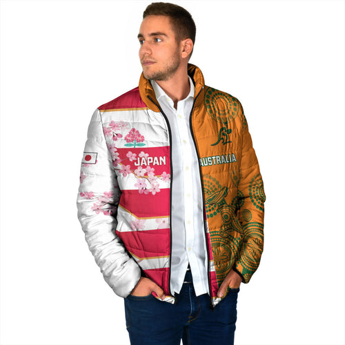 Australia and Japan Rugby Custom Padded Jacket Wallabies Brave Blossoms Together