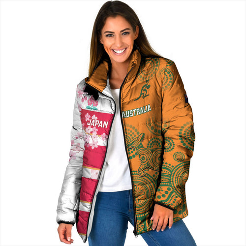 Australia and Japan Rugby Custom Padded Jacket Wallabies Brave Blossoms Together