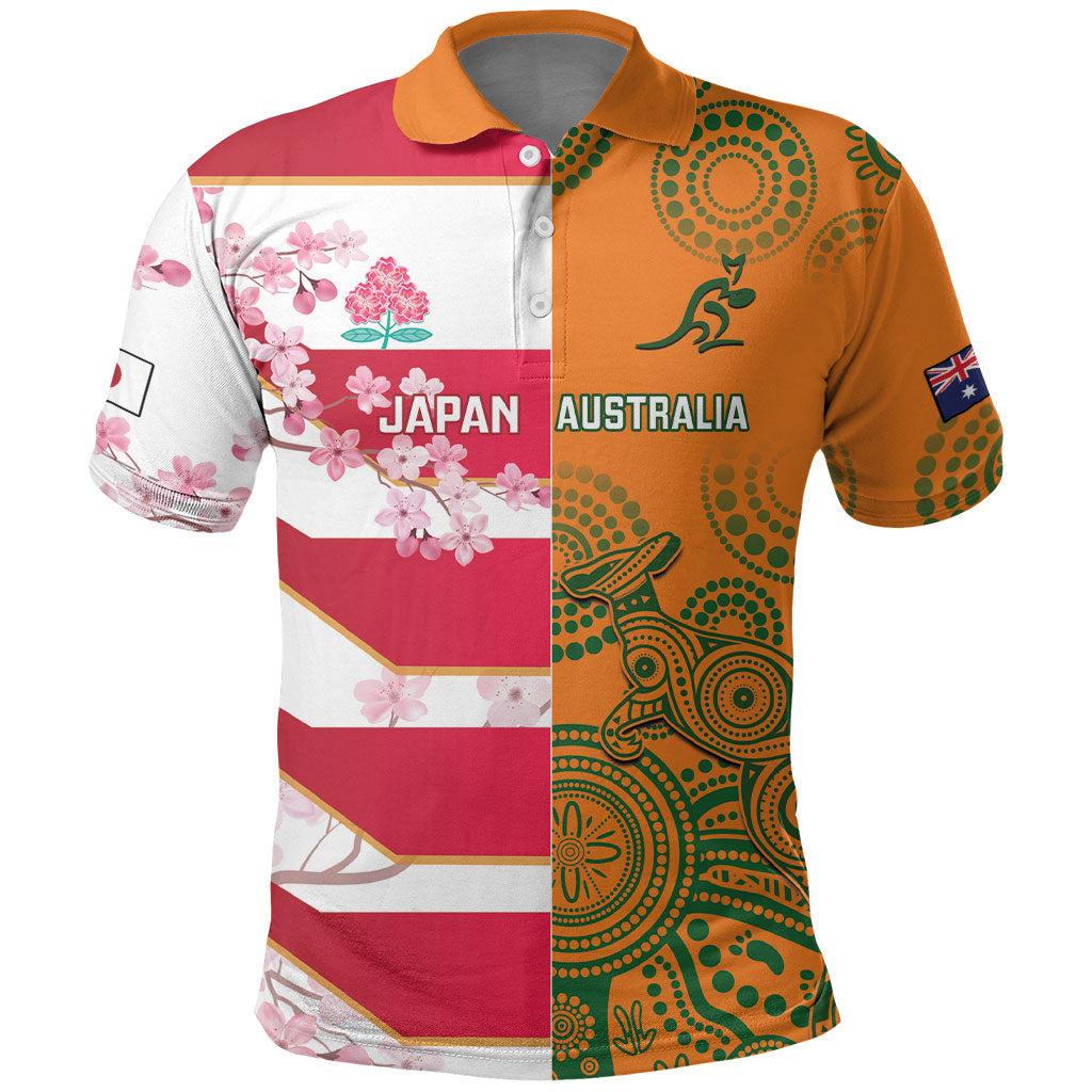 Australia and Japan Rugby Custom Polo Shirt Wallabies Brave Blossoms Together