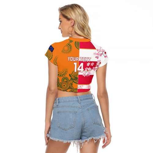 Australia and Japan Rugby Custom Raglan Cropped T Shirt Wallabies Brave Blossoms Together