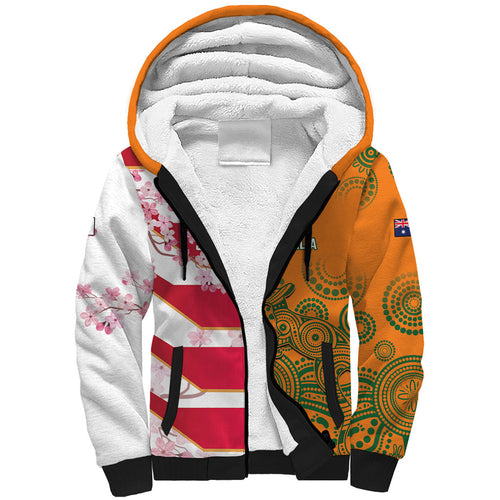 Australia and Japan Rugby Custom Sherpa Hoodie Wallabies Brave Blossoms Together