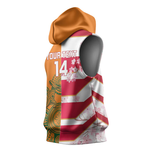 Australia and Japan Rugby Custom Sleeveless Hoodie Wallabies Brave Blossoms Together