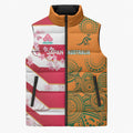 Australia and Japan Rugby Custom Sleeveless Puffer Jacket Wallabies Brave Blossoms Together