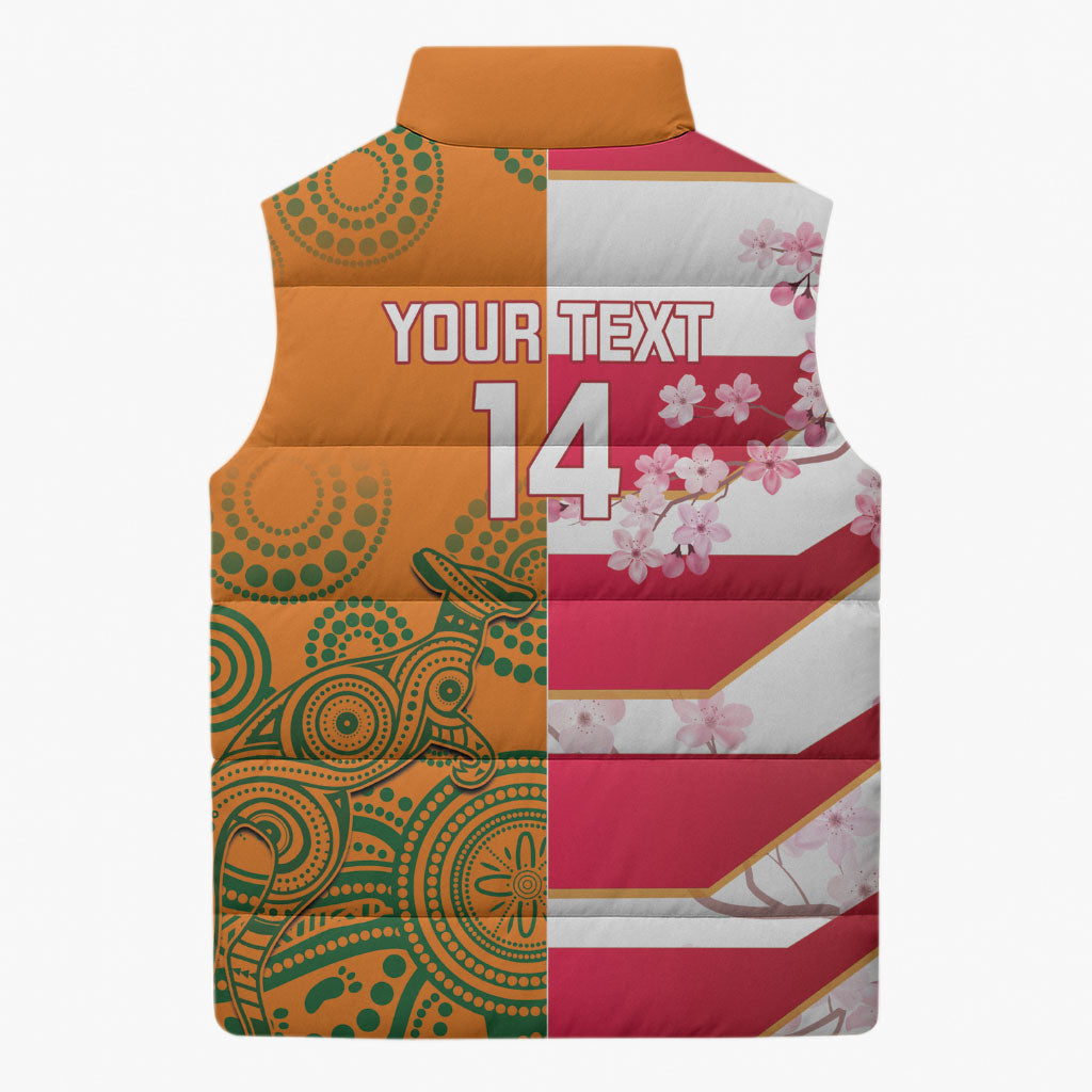 Australia and Japan Rugby Custom Sleeveless Puffer Jacket Wallabies Brave Blossoms Together