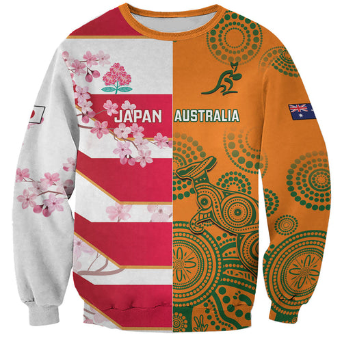 Australia and Japan Rugby Custom Sweatshirt Wallabies Brave Blossoms Together