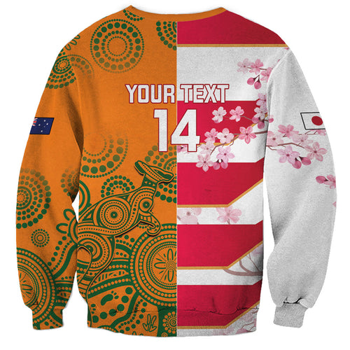 Australia and Japan Rugby Custom Sweatshirt Wallabies Brave Blossoms Together
