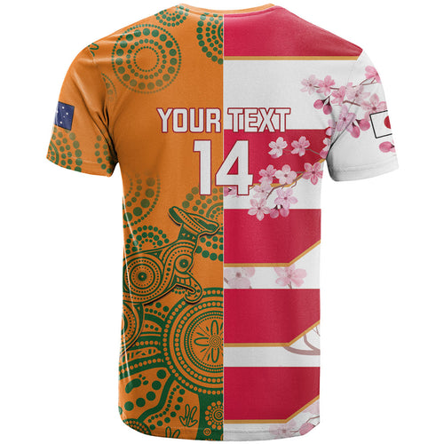 Australia and Japan Rugby Custom T Shirt Wallabies Brave Blossoms Together