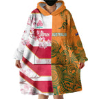 Australia and Japan Rugby Custom Wearable Blanket Hoodie Wallabies Brave Blossoms Together