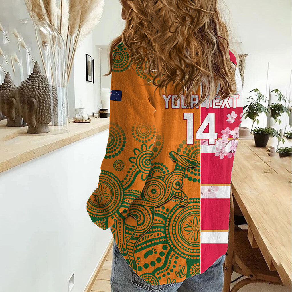 Australia and Japan Rugby Custom Women Casual Shirt Wallabies Brave Blossoms Together