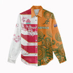 Australia and Japan Rugby Custom Women Casual Shirt Wallabies Brave Blossoms Together