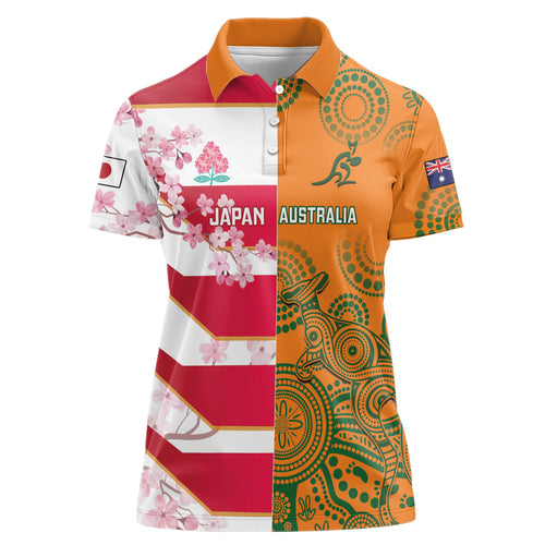 Australia and Japan Rugby Custom Women Polo Shirt Wallabies Brave Blossoms Together