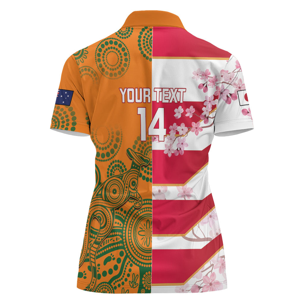 Australia and Japan Rugby Custom Women Polo Shirt Wallabies Brave Blossoms Together