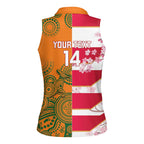 Australia and Japan Rugby Custom Women Sleeveless Polo Shirt Wallabies Brave Blossoms Together
