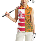 Australia and Japan Rugby Custom Women Sleeveless Polo Shirt Wallabies Brave Blossoms Together