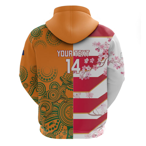Australia and Japan Rugby Custom Zip Hoodie Wallabies Brave Blossoms Together